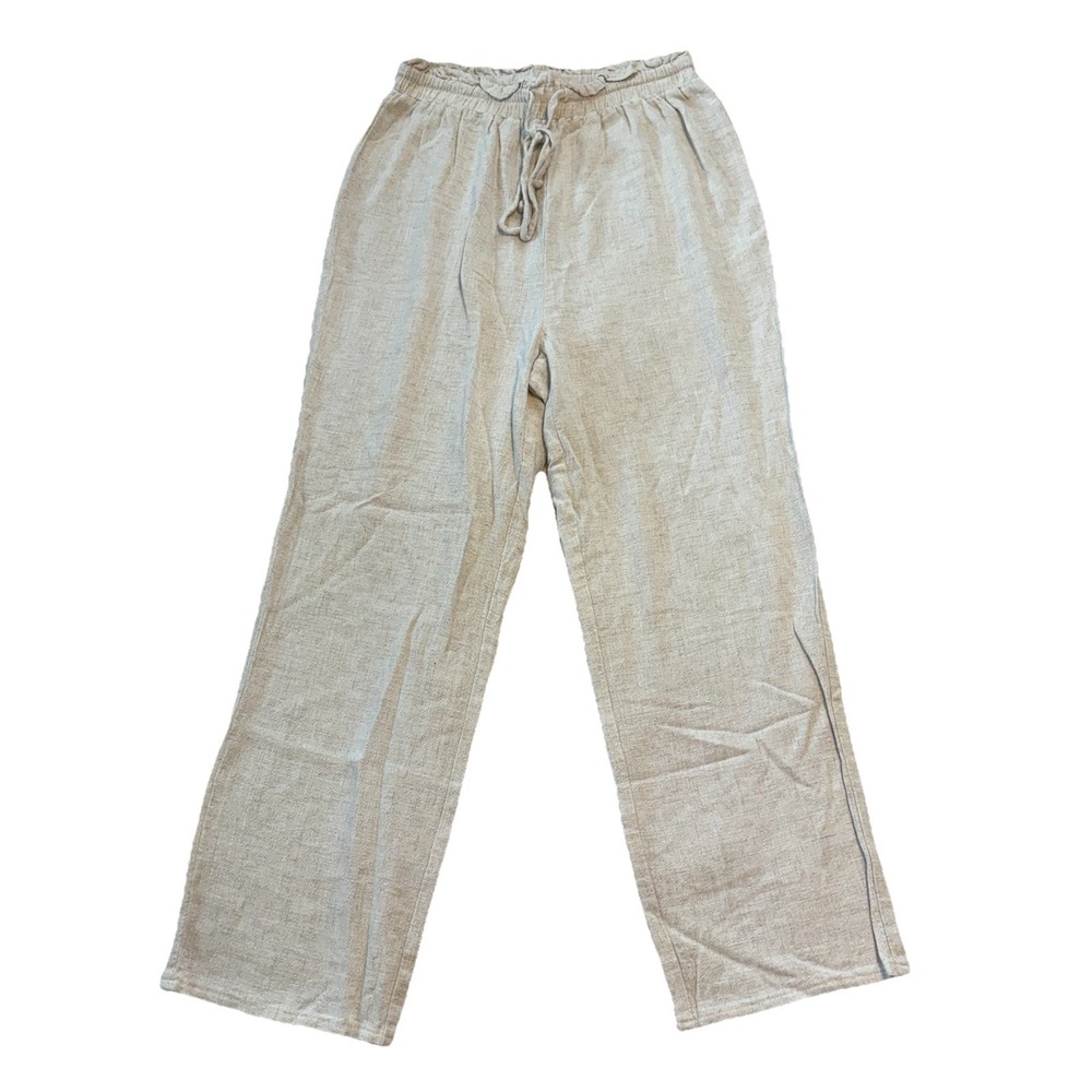 HYFVE Pants Womens Sz Small Beige Elastic Waist Drawstring Cotton Linen Pull On
